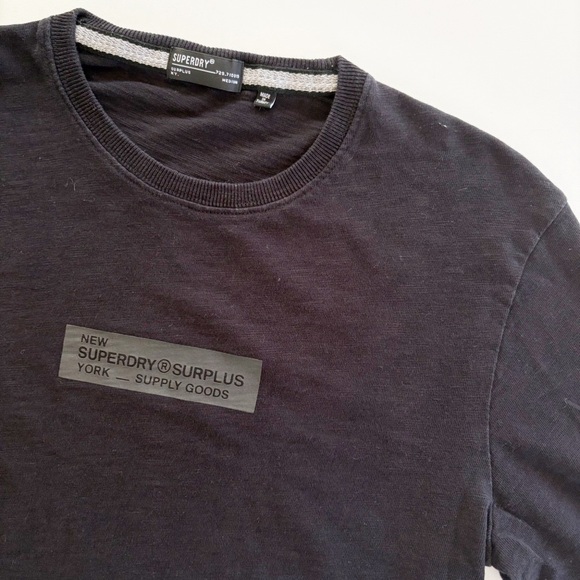 Superdry Surplus Goods Jet Black Graphic Long Sleeve Tee Top Size M - Picture 11 of 14